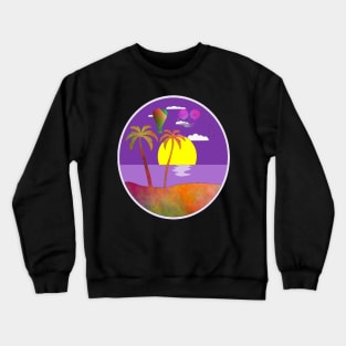 Tropical Island Getaway Silhouette Steampunk Art Crewneck Sweatshirt